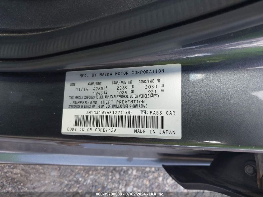 2015 Mazda Mazda6 I Grand Touring VIN: JM1GJ1W56F1221500 Lot: 39798588
