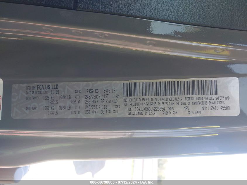 2020 Jeep Wrangler Unlimited Sport S 4X4 VIN: 1C4HJXDN6LW223854 Lot: 39798605