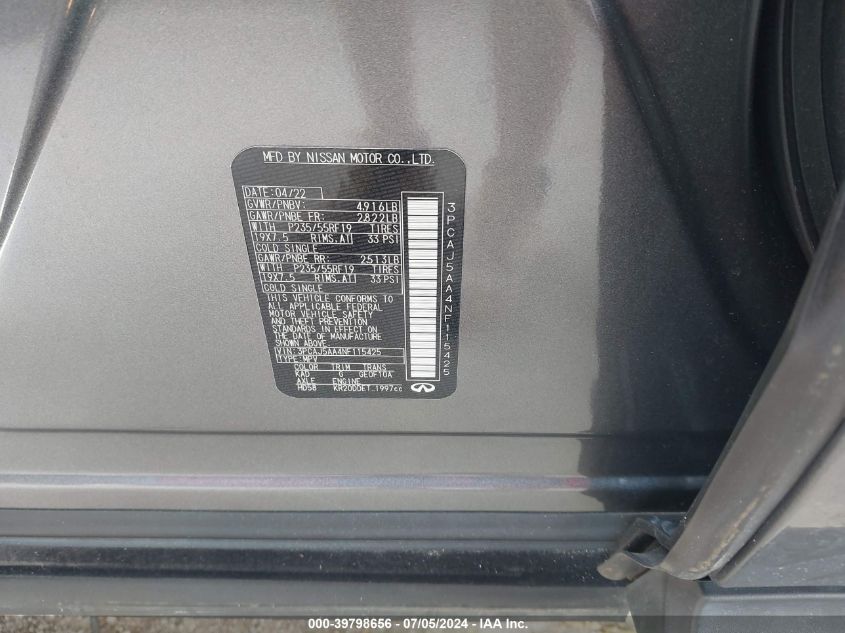 2022 Infiniti Qx50 Pure VIN: 3PCAJ5AA4NF115425 Lot: 39798656