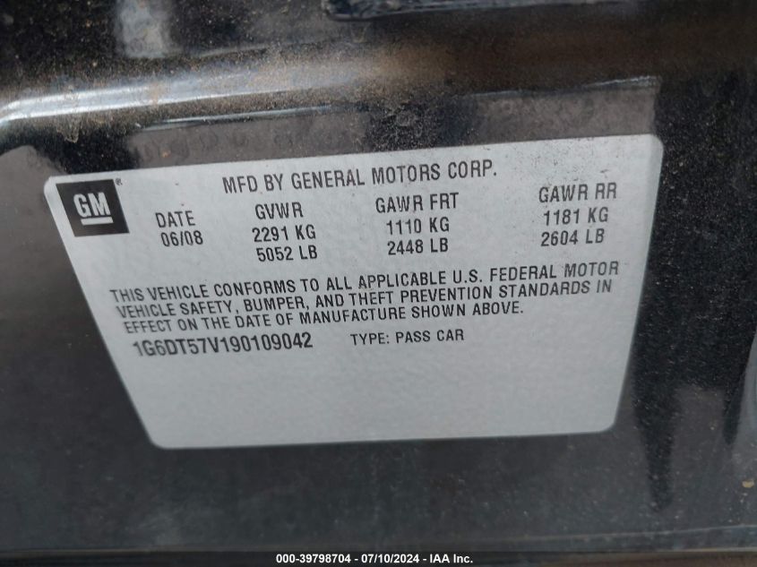 2009 Cadillac Cts Standard VIN: 1G6DT57V190109042 Lot: 39798704