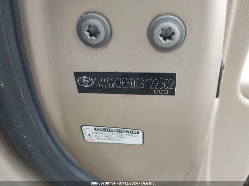 2012 Toyota Highlander Limited V6 VIN: 5TDDK3EH0CS122502 Lot: 39798754