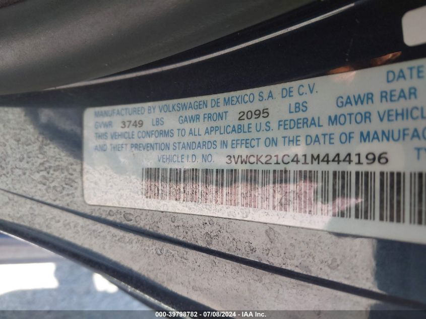 2001 Volkswagen New Beetle Gls VIN: 3VWCK21C41M444196 Lot: 39798782