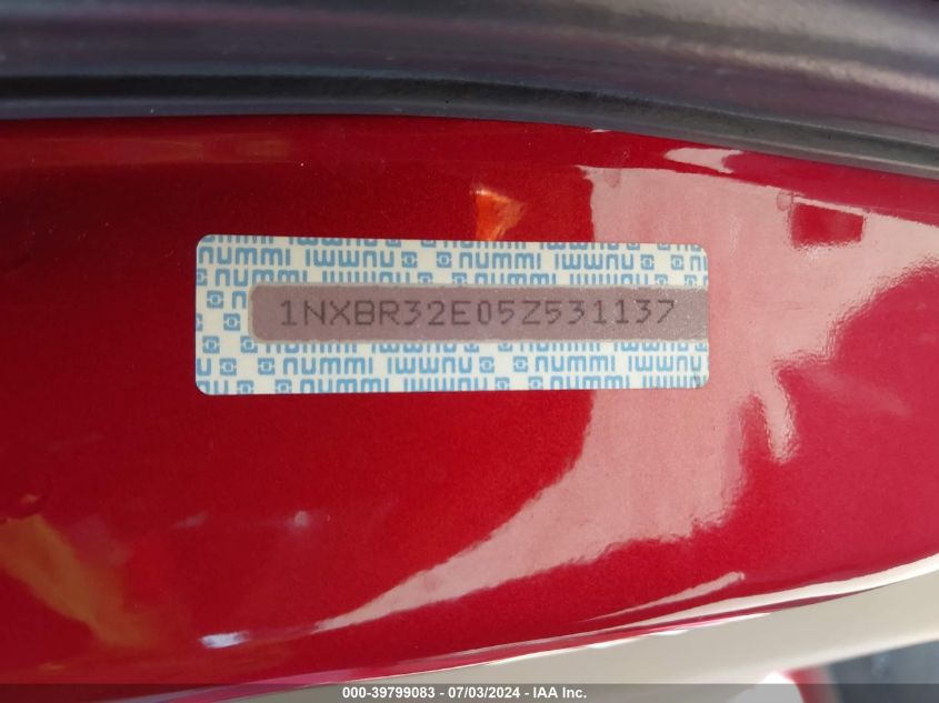 2005 Toyota Corolla Le VIN: 1NXBR32E05Z531137 Lot: 39799083