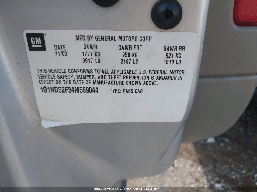 2004 Chevrolet Classic VIN: 1G1ND52F34M589044 Lot: 39799145