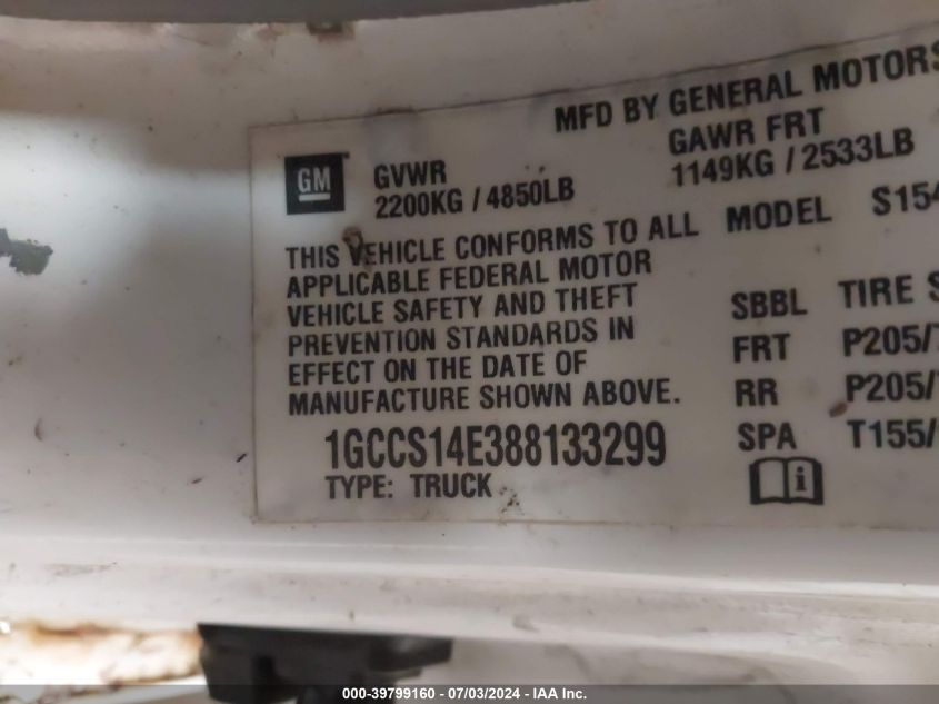 2008 Chevrolet Colorado Work Truck VIN: 1GCCS14E388133299 Lot: 39799160