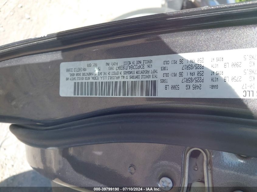 2018 Dodge Journey Se VIN: 3C4PDCAB4JT183847 Lot: 39799190