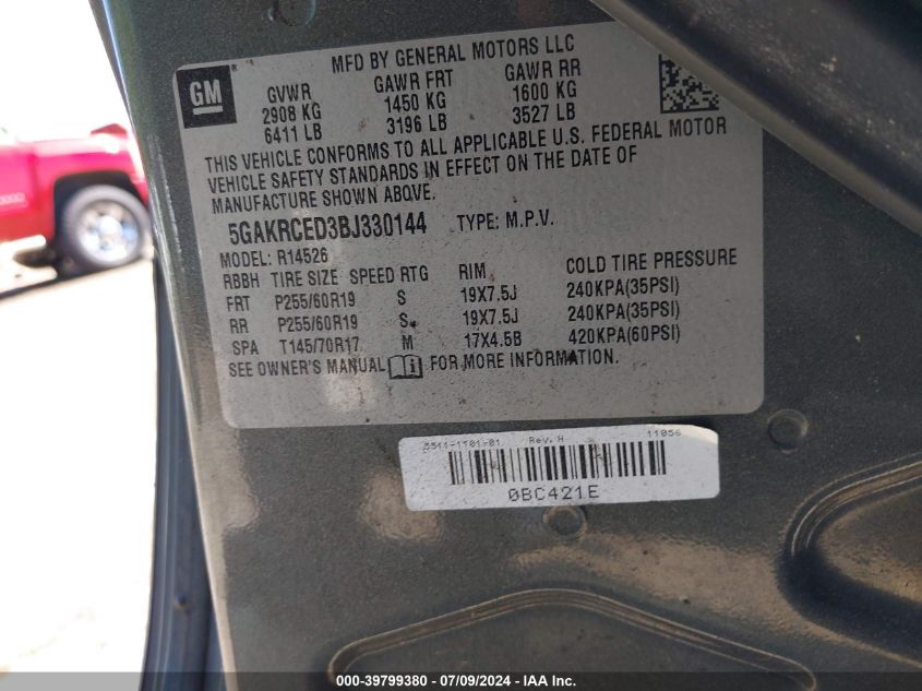 2011 Buick Enclave 2Xl VIN: 5GAKRCED3BJ330144 Lot: 39799380