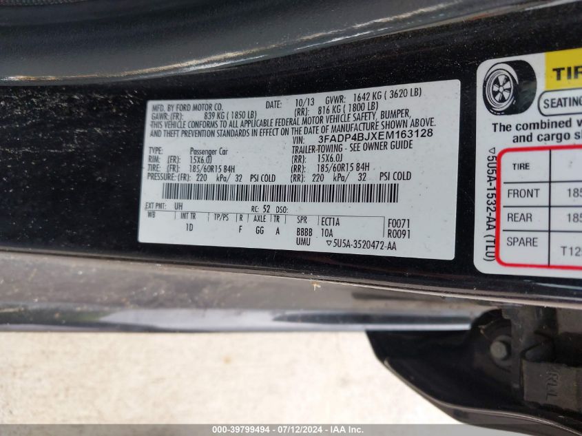 2014 FORD FIESTA SE - 3FADP4BJXEM163128