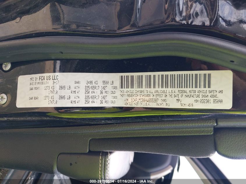 2017 Jeep Cherokee Latitude 4X4 VIN: 1C4PJMCB8HW655287 Lot: 39799514