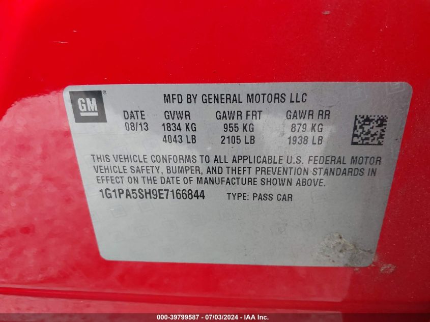 2014 Chevrolet Cruze Ls Auto VIN: 1G1PA5SH9E7166844 Lot: 39799587