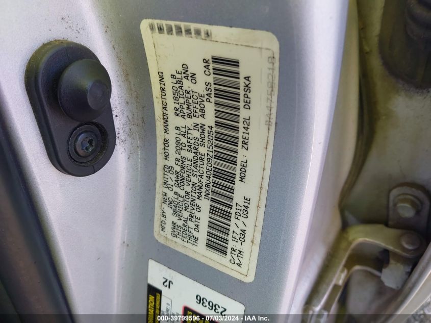 2009 Toyota Corolla S VIN: 1NXBU40E09Z152054 Lot: 39799596