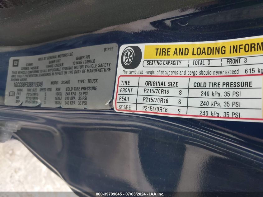 2011 Chevrolet Colorado VIN: 1GCCSBF93B8119349 Lot: 39799645