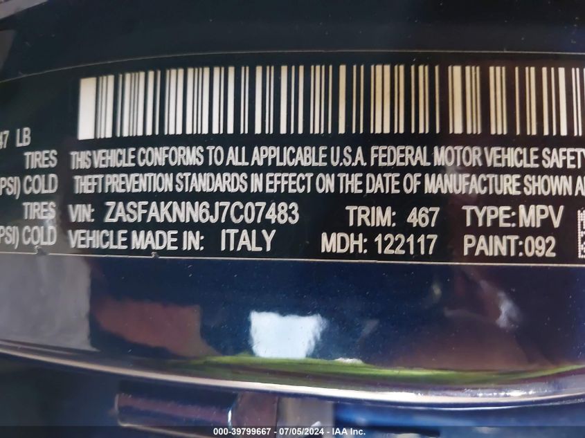 2018 Alfa Romeo Stelvio Ti Sport Awd VIN: ZASFAKNN6J7C07483 Lot: 39799667