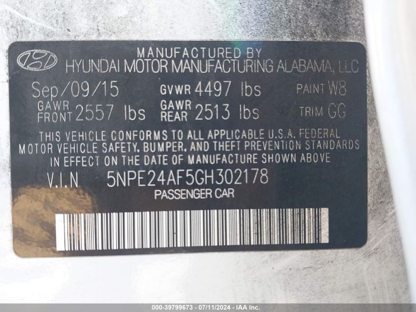 2016 HYUNDAI SONATA SE - 5NPE24AF5GH302178