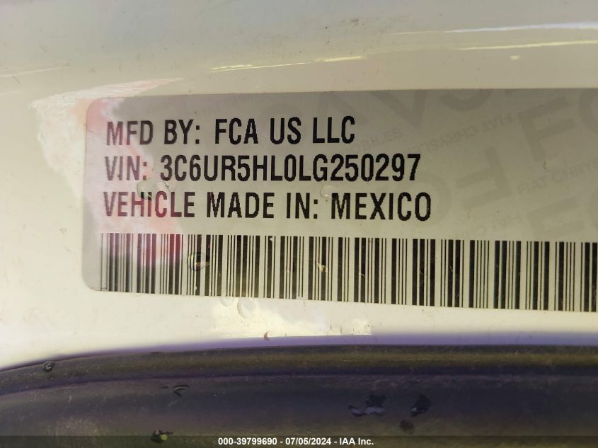 2020 Ram 2500 Tradesman 4X4 8' Box VIN: 3C6UR5HL0LG250297 Lot: 39799690