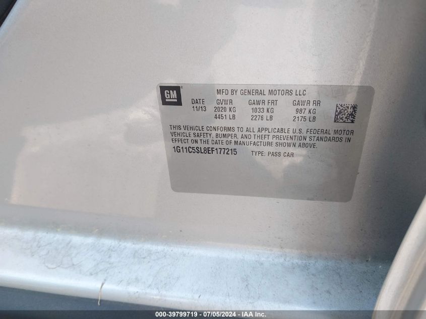 2014 Chevrolet Malibu 1Lt VIN: 1G11C5SL8EF177215 Lot: 39799719