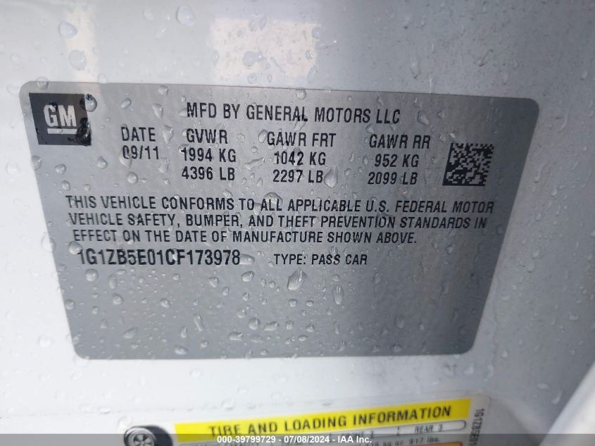 2012 Chevrolet Malibu Ls VIN: 1G1ZB5E01CF173978 Lot: 39799729