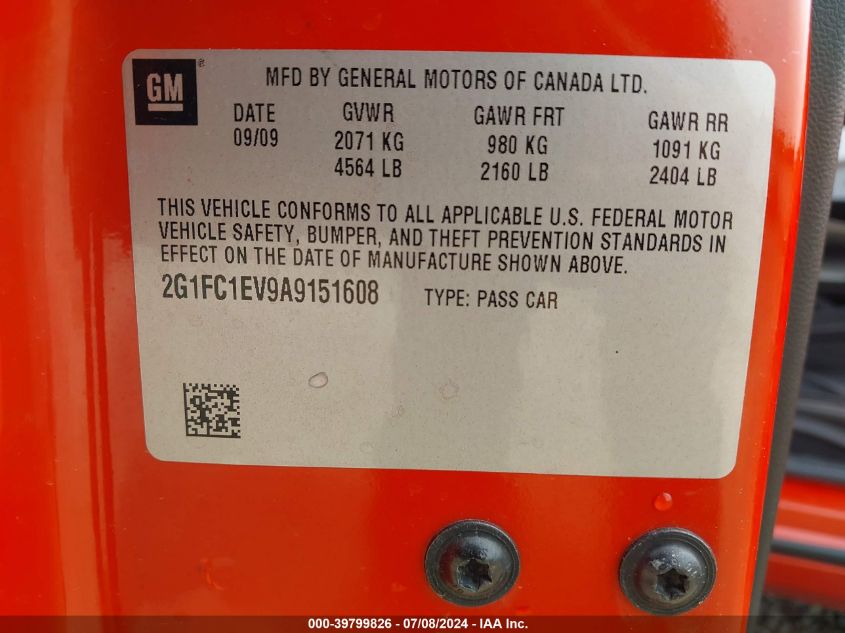 2G1FC1EV9A9151608 2010 Chevrolet Camaro 2Lt