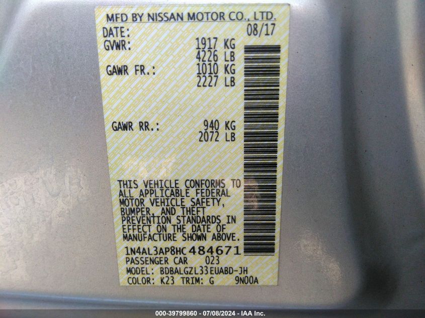 1N4AL3AP8HC484671 2017 Nissan Altima 2.5 S