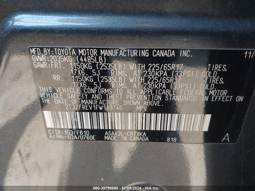 2015 TOYOTA RAV4 LE - 2T3ZFREV1FW149746