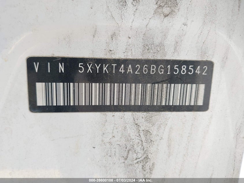 2011 Kia Sorento Lx V6 VIN: 5XYKT4A26BG158542 Lot: 39800108