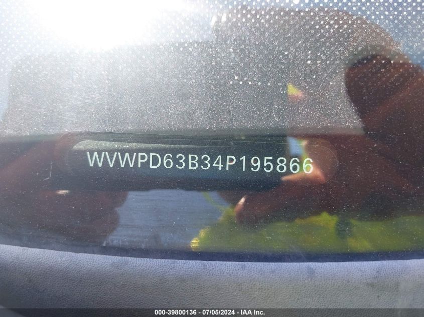 2004 Volkswagen Passat Gls VIN: WVWPD63B34P195866 Lot: 39800136