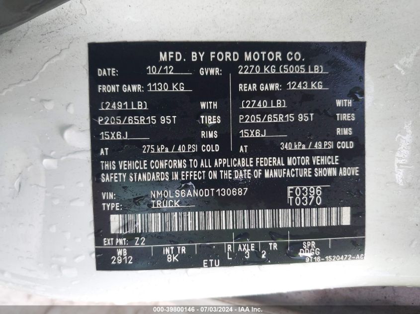 NM0LS6AN0DT130687 2013 Ford Transit Connect Xl