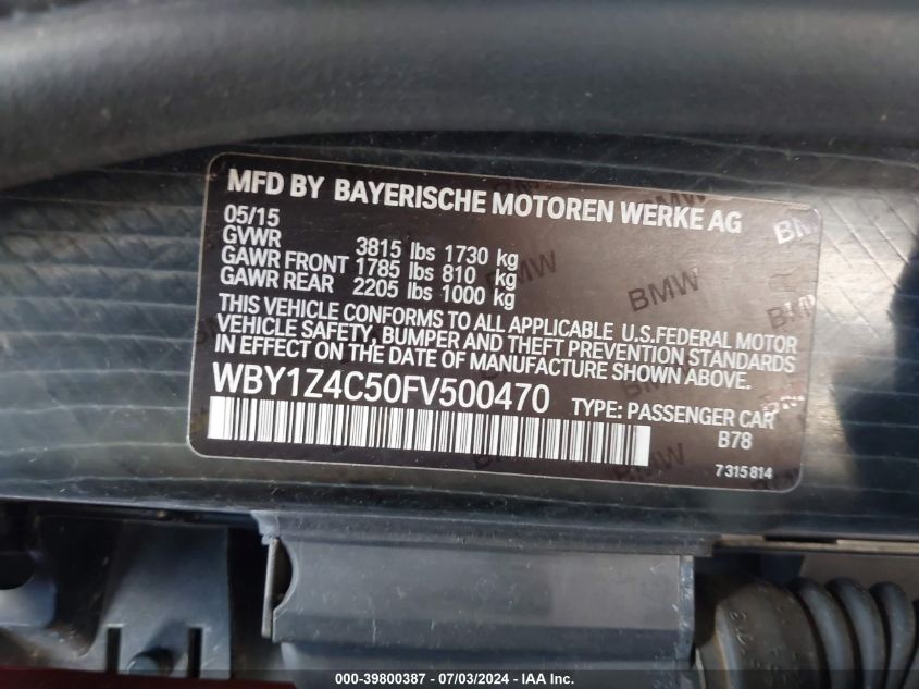 WBY1Z4C50FV500470 2015 BMW I3 Base W/Range Extender