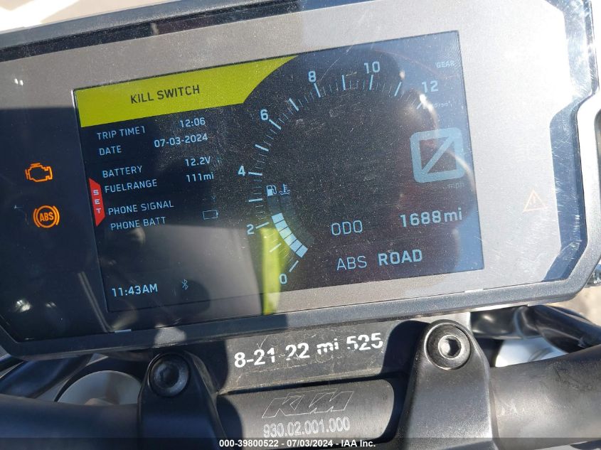 2021 Ktm 390 Duke VIN: MD2JPJ404MC243860 Lot: 39800522