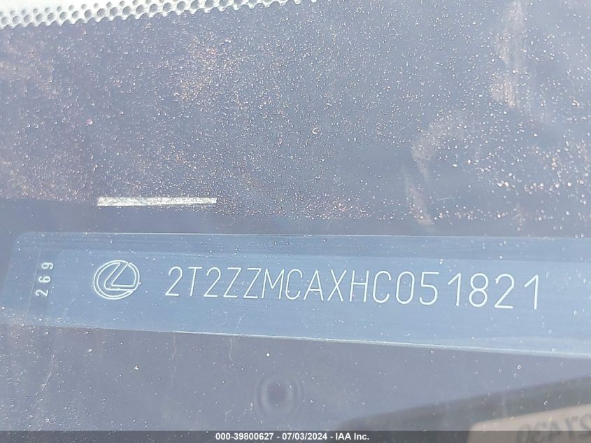 2017 Lexus Rx 350 VIN: 2T2ZZMCAXHC051821 Lot: 39800627