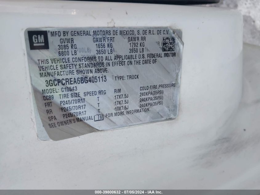 2011 Chevrolet Silverado 1500 Ls VIN: 3GCPCREA6BG405113 Lot: 39800632