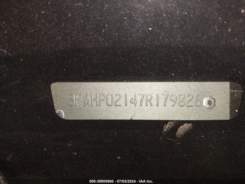 2007 Ford Fusion Sel VIN: 3FAHP02147R179826 Lot: 39800660