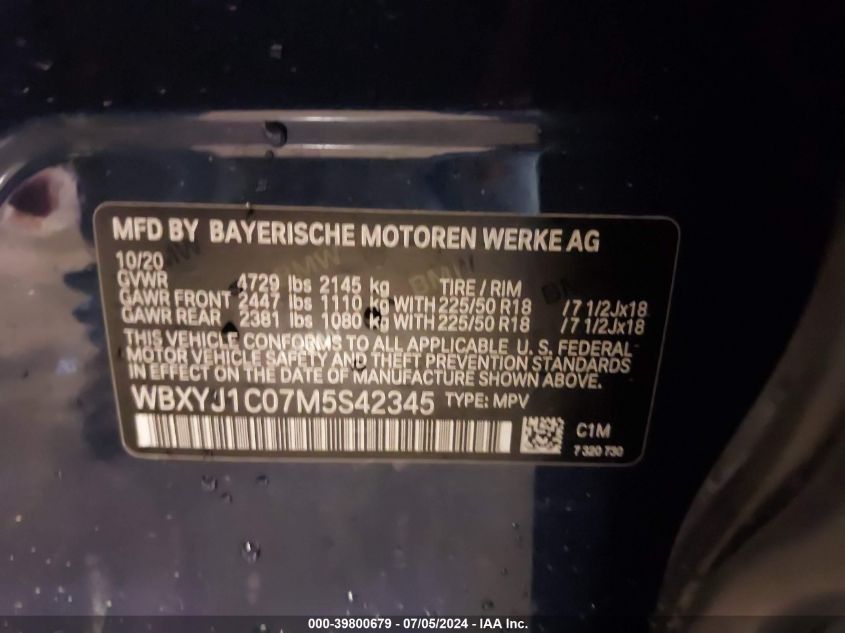 WBXYJ1C07M5S42345 2021 BMW X2 xDrive28I