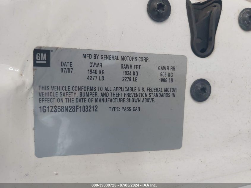 2008 Chevrolet Malibu Classic Ls VIN: 1G1ZS58N28F103212 Lot: 39800725