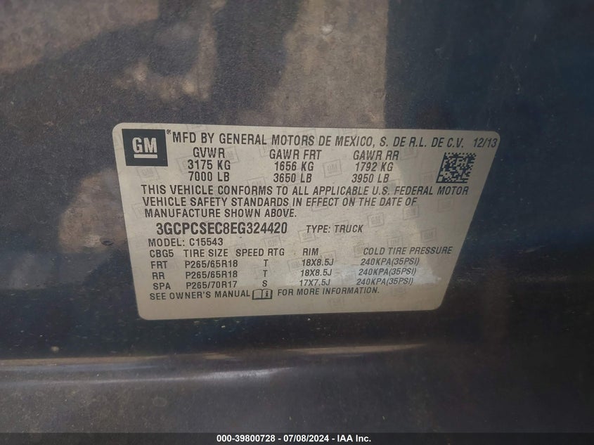 2014 CHEVROLET SILVERADO 1500 1LZ - 3GCPCSEC8EG324420