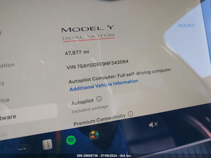 2022 TESLA MODEL Y - 7SAYGDEF9NF343064