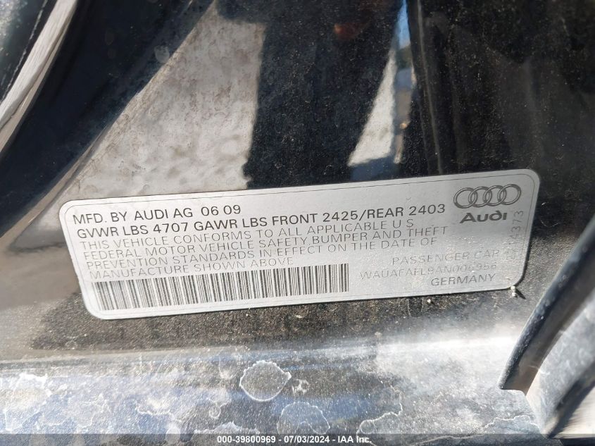 2010 Audi A4 2.0T Premium VIN: WAUAFAFL9AN006956 Lot: 39800969