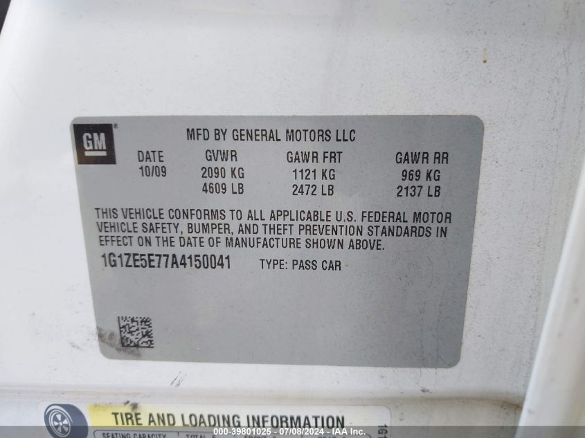 2010 Chevrolet Malibu Ltz VIN: 1G1ZE5E77A4150041 Lot: 39801025