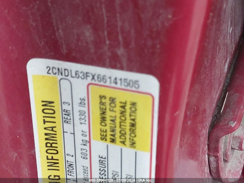 2006 Chevrolet Equinox Lt VIN: 2CNDL63FX66141505 Lot: 39801120