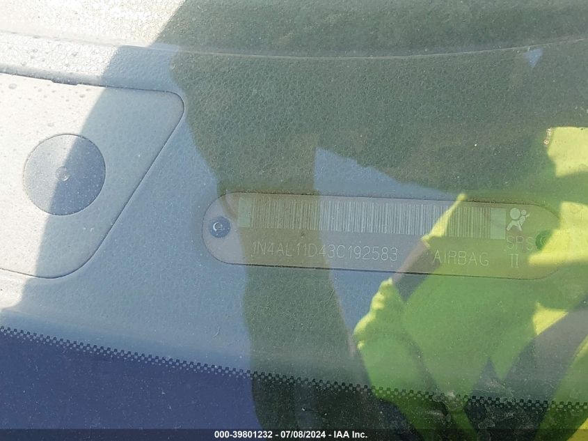 2003 Nissan Altima 2.5 S VIN: 1N4AL11D43C192583 Lot: 39801232