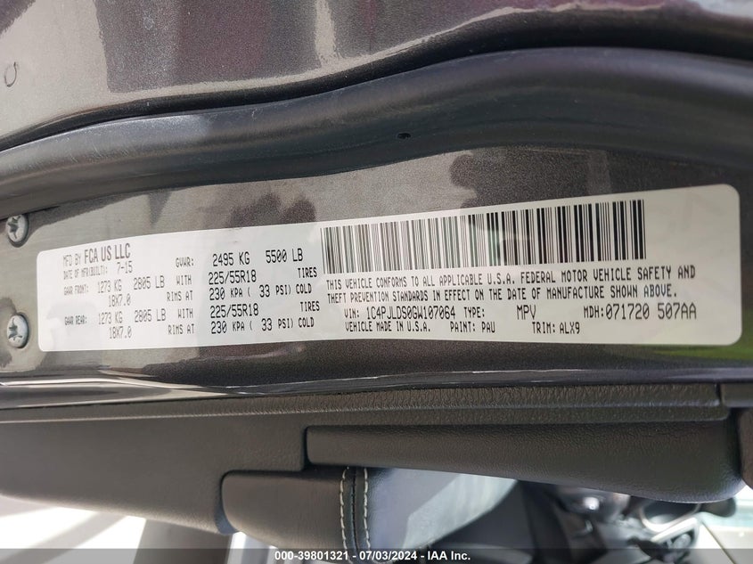 2016 JEEP CHEROKEE LIMITED - 1C4PJLDS0GW107064