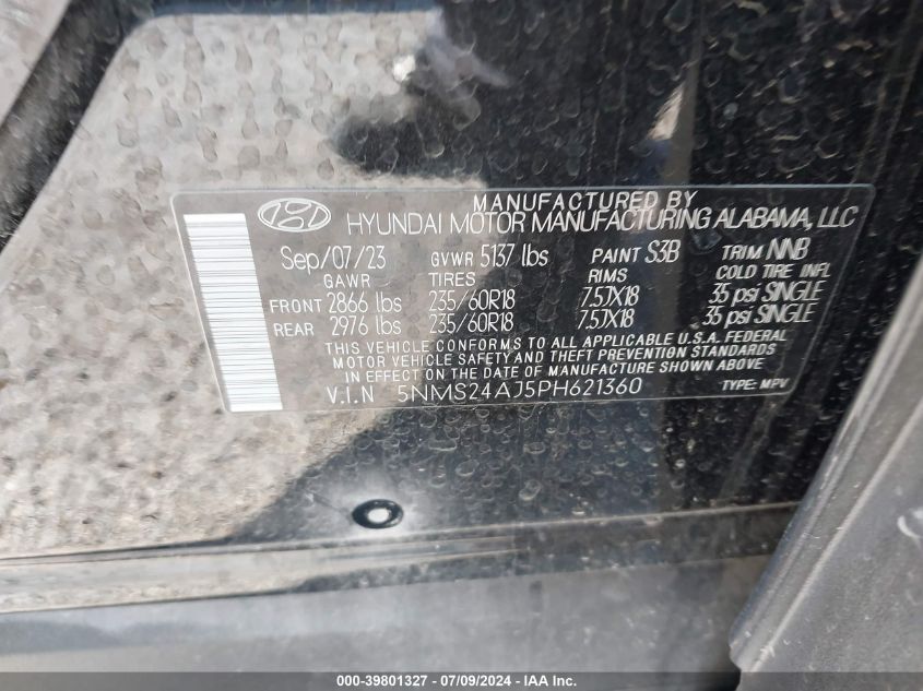 2023 Hyundai Santa Fe Sel VIN: 5NMS24AJ5PH621360 Lot: 39801327