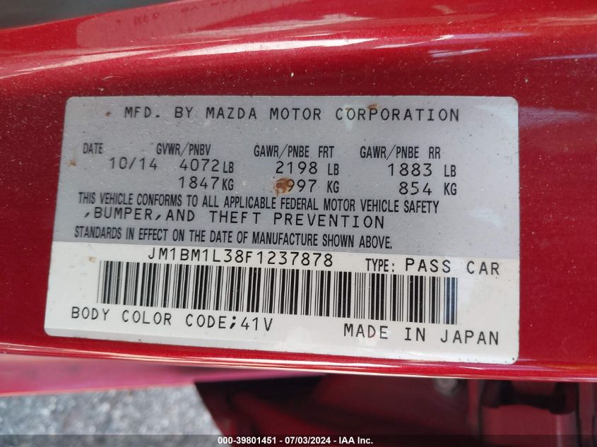 JM1BM1L38F1237878 | 2015 MAZDA MAZDA3