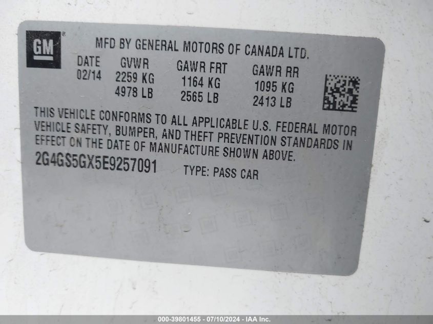 2G4GS5GX5E9257091 2014 Buick Regal Turbo Premium Ii