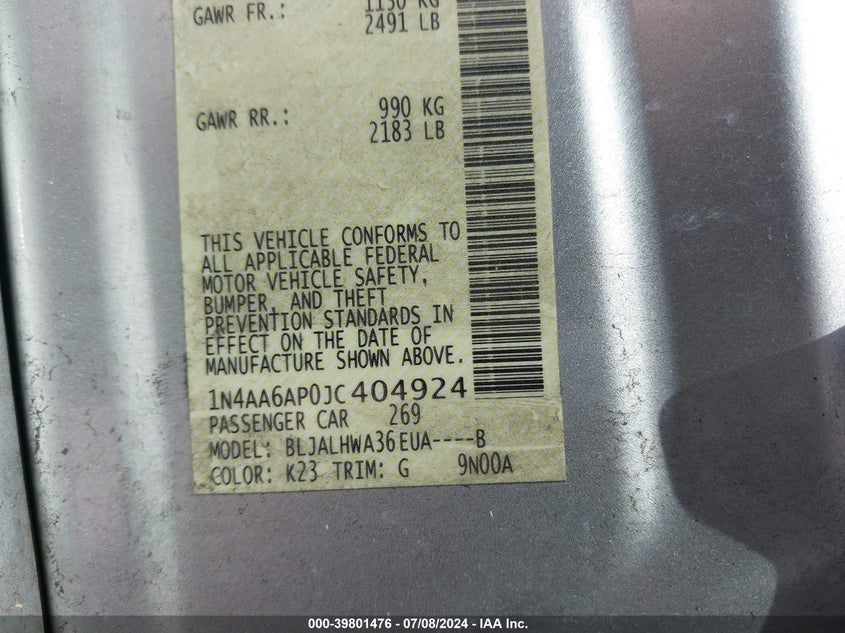 1N4AA6AP0JC404924 2018 Nissan Maxima 3.5 Platinum