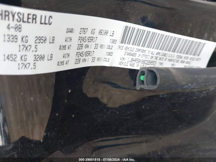 2008 Jeep Grand Cherokee Limited VIN: 1J8HR58N98C220553 Lot: 39801518