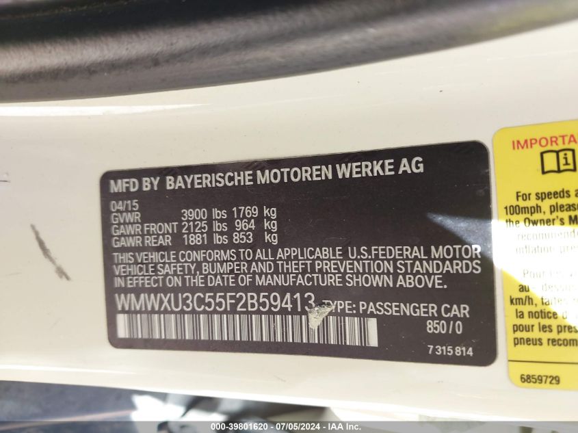 2015 MINI HARDTOP COOPER S - WMWXU3C55F2B59413