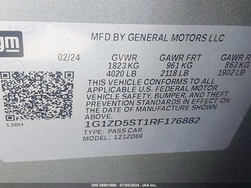 2024 CHEVROLET MALIBU LT - 1G1ZD5ST1RF176882