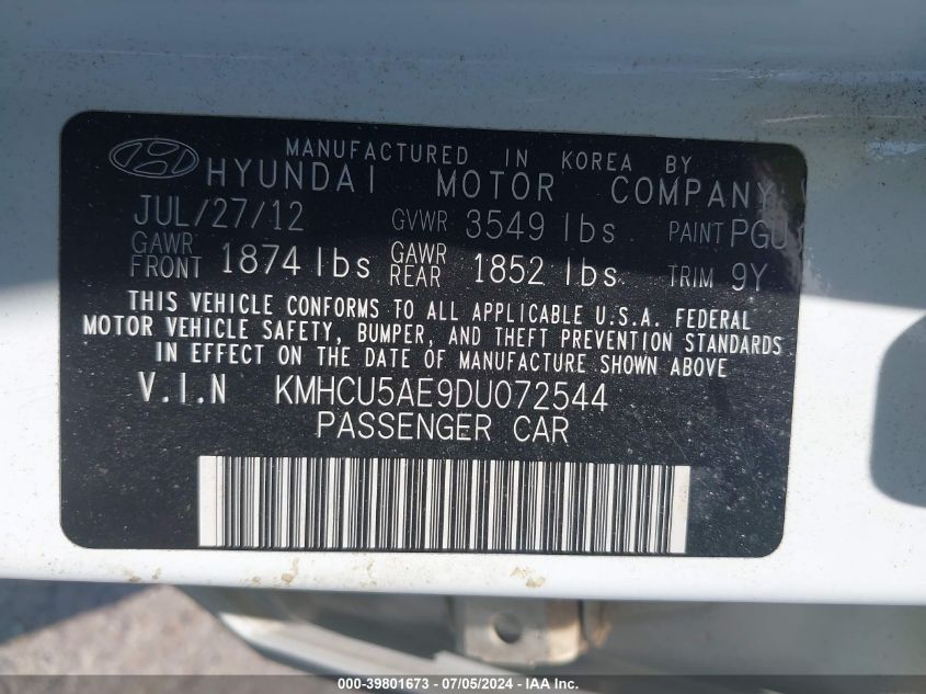 KMHCU5AE9DU072544 2013 Hyundai Accent Se