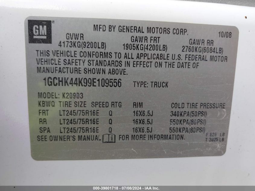 2009 Chevrolet Silverado 2500Hd K2500 Heavy Duty VIN: 1GCHK44K99E109556 Lot: 39801718